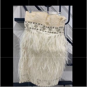 Beige tube dress feathers stunning